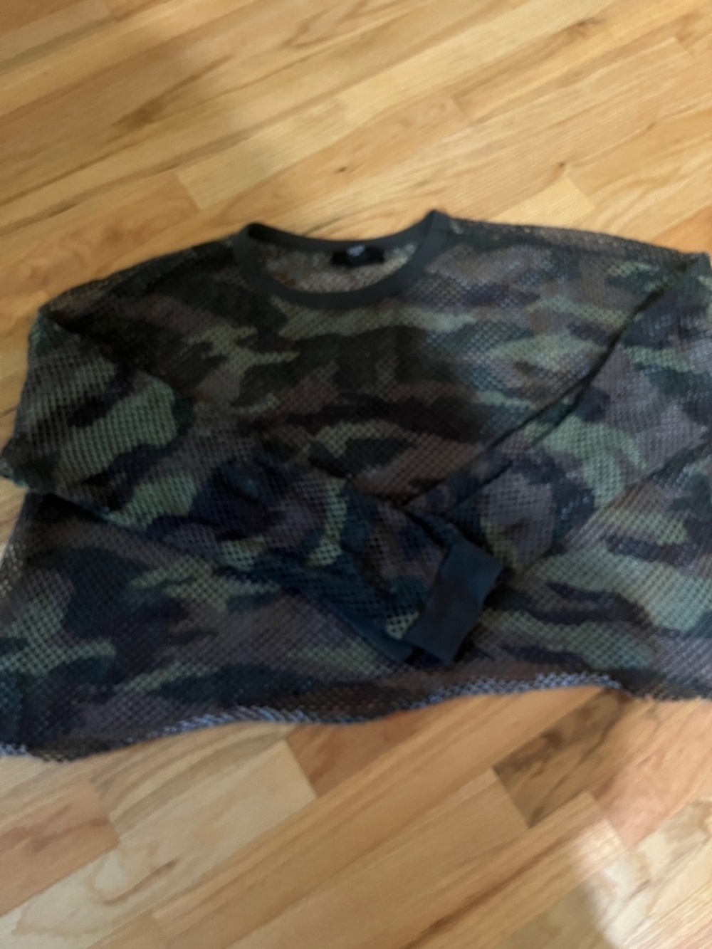 Forever21 Camouflage Mesh Long Sleeve Top - Green Black Brown